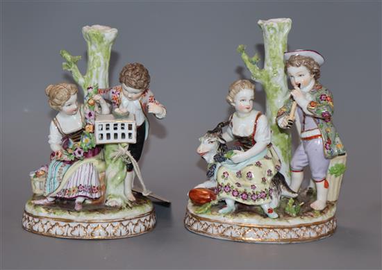 A pair of Dresden porcelain groups height 18cm